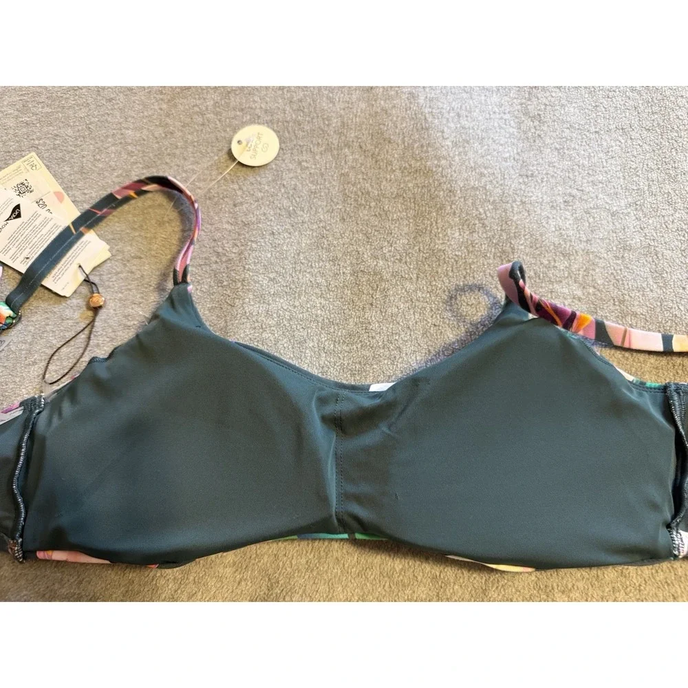 CALIA Women Tie Back Bikini Top Aqua Multicolor Floral Size Small Tropical Beach